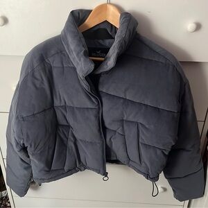NWT HOLLISTER BLUE CORDUROY CROPPED PUFFER JACKET